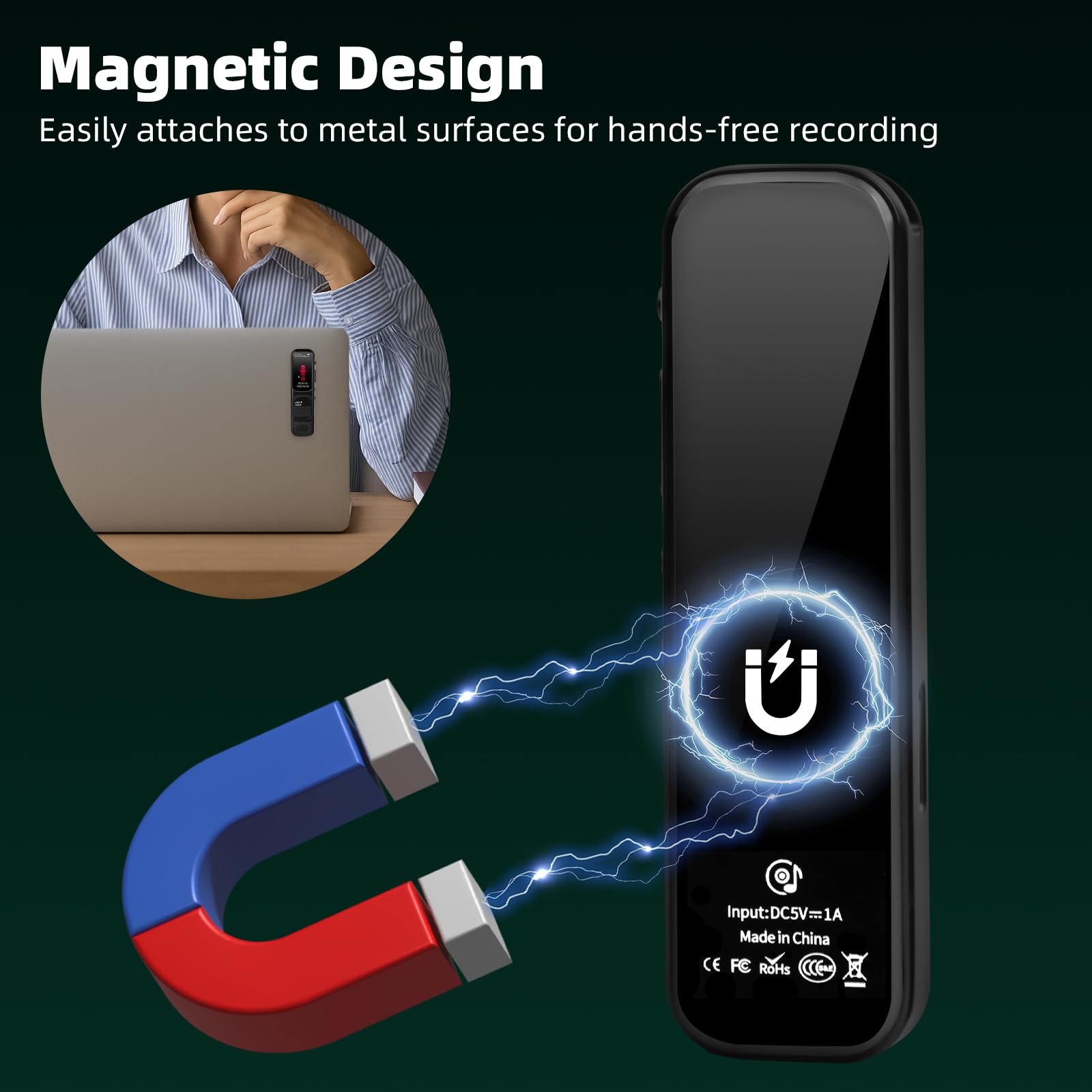 64 GB Diktiergerät Digital mini – Magnetisches Sprachaktiviertes Aufnahmegerät mit DSP-Rauschunterdrückung für Anrufe/Interviews/Unterricht/Besprechungen