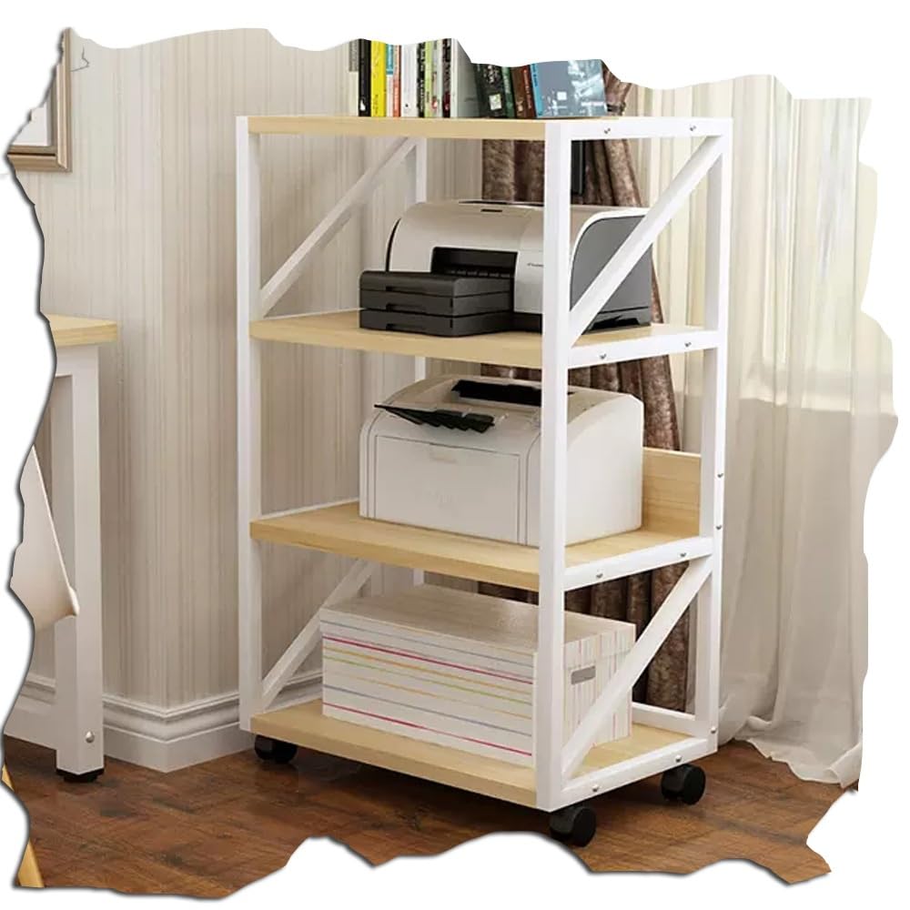 Rack AV en noyer à 4 niveaux : armoire de rangement ouverte et meuble tour hifi