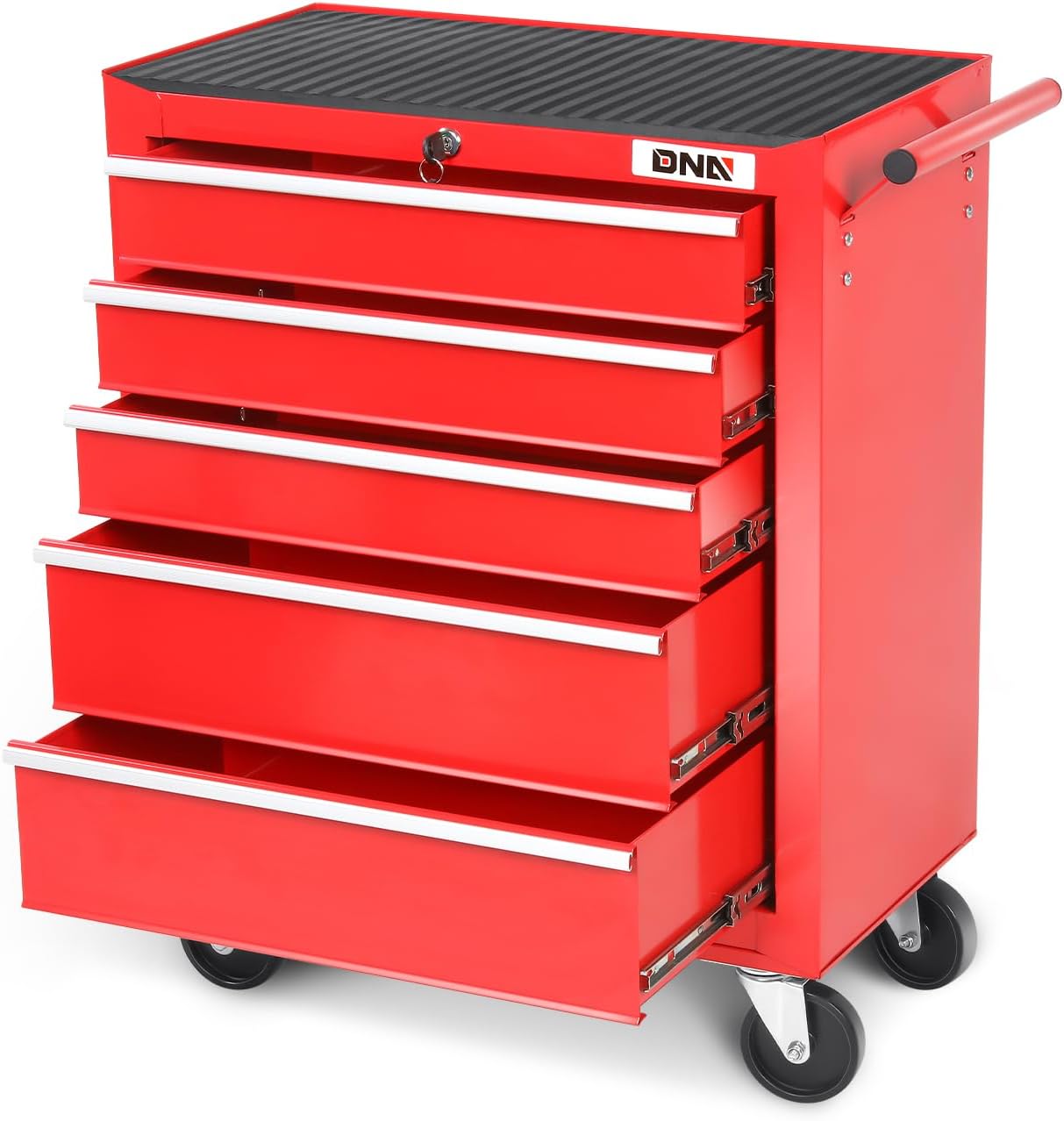 DNA MOTORING 5-Drawers Rolling Tool Chest Cabinet with Wheels, Keyed Locking System, for Garage Warehouse Workshop, Red, TOOLS-00398