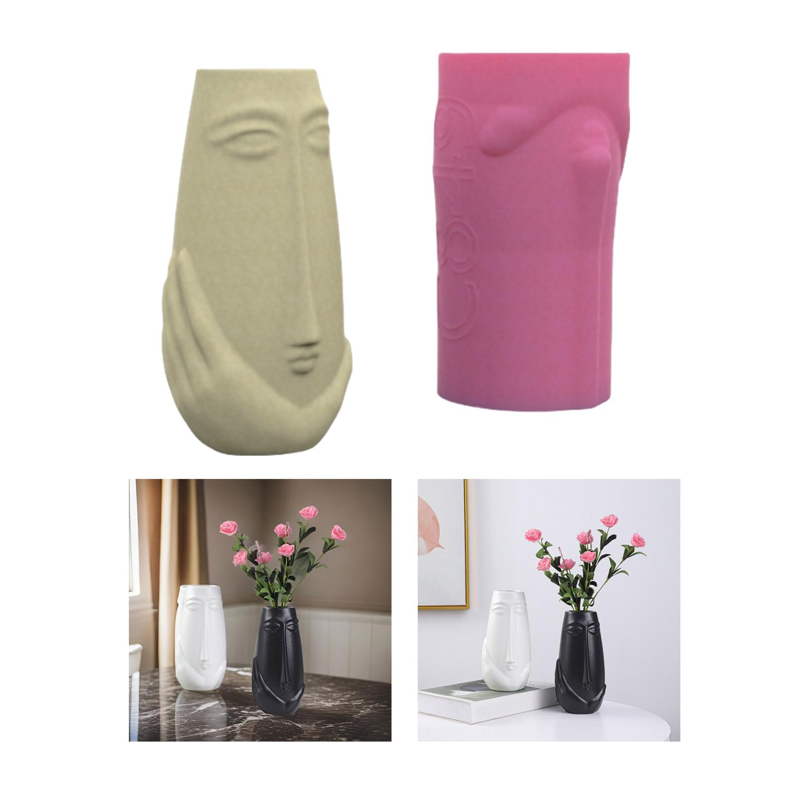 Moldes de maceta, cara humana, textura de silicona | Textura de silicona flexible, adecuada para hacer jarrones de flores, macetas, formas ornamentales para