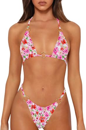 MIKETAI Sexy Bikinis for Women 2 Piece Bikini Spaghetti Strap Swimsuits Solid Color Bathing Swimwear Triangle Bathing Suit