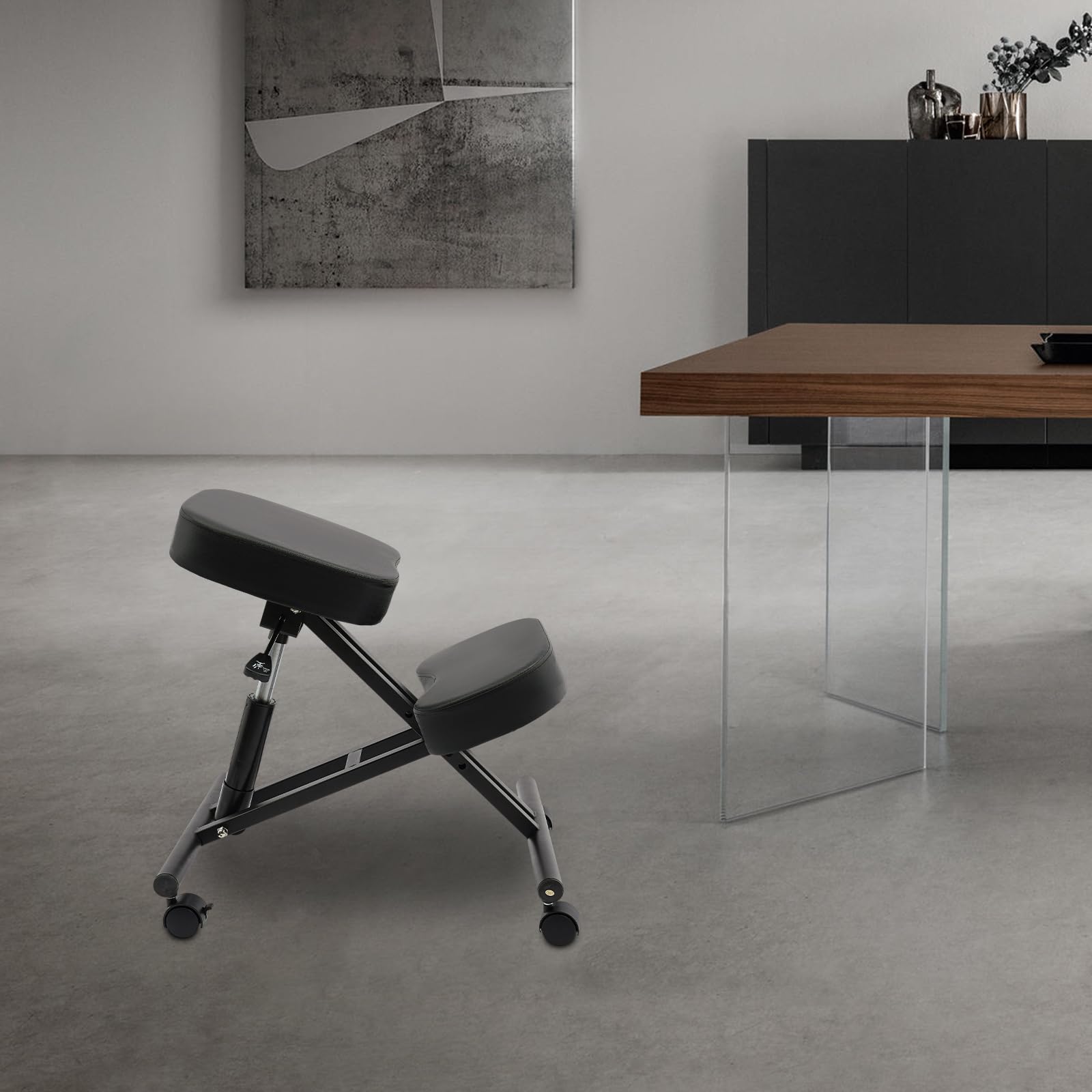 Silla ergonómica para la rodilla, taburete ajustable en negro, silla ortopédica correctora de postura, silla ortopédica para la rodilla para el hogar y la oficina, capacidad de carga: 100