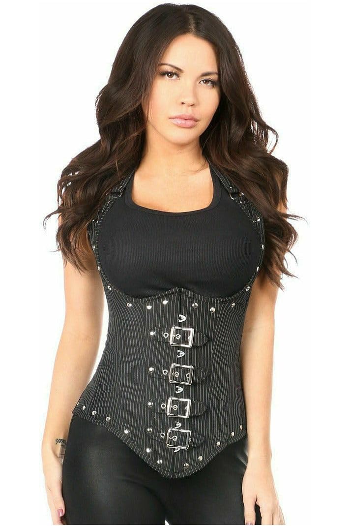 Daisy corsets Women's Top Drawer Steel Boned Pinstripe Underbust Corset, Black, Small