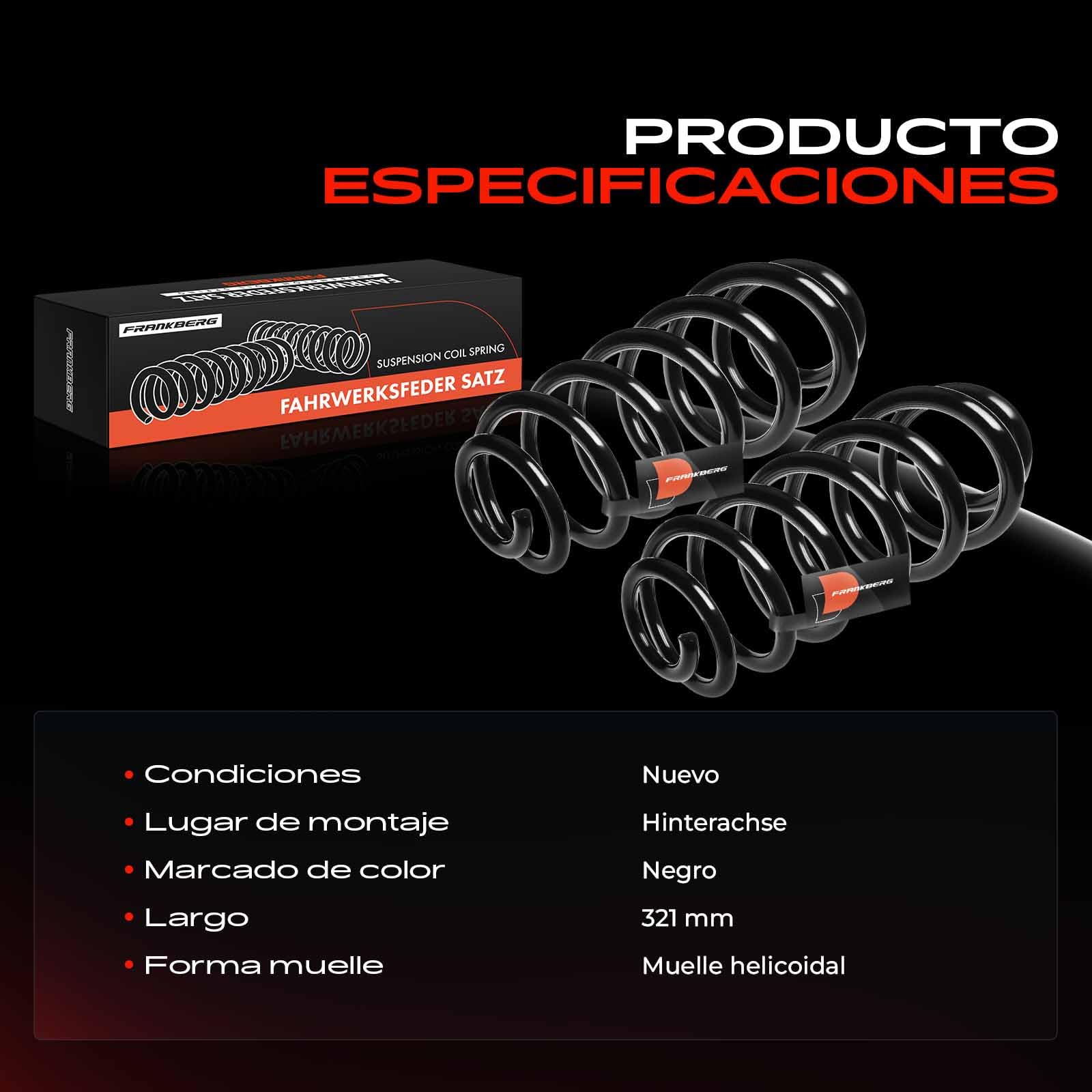 Frankberg 2 muelles de suspensión para eje trasero 8P0511115R | Compatible con: León 1P1, A3 Cabriolet 8P7