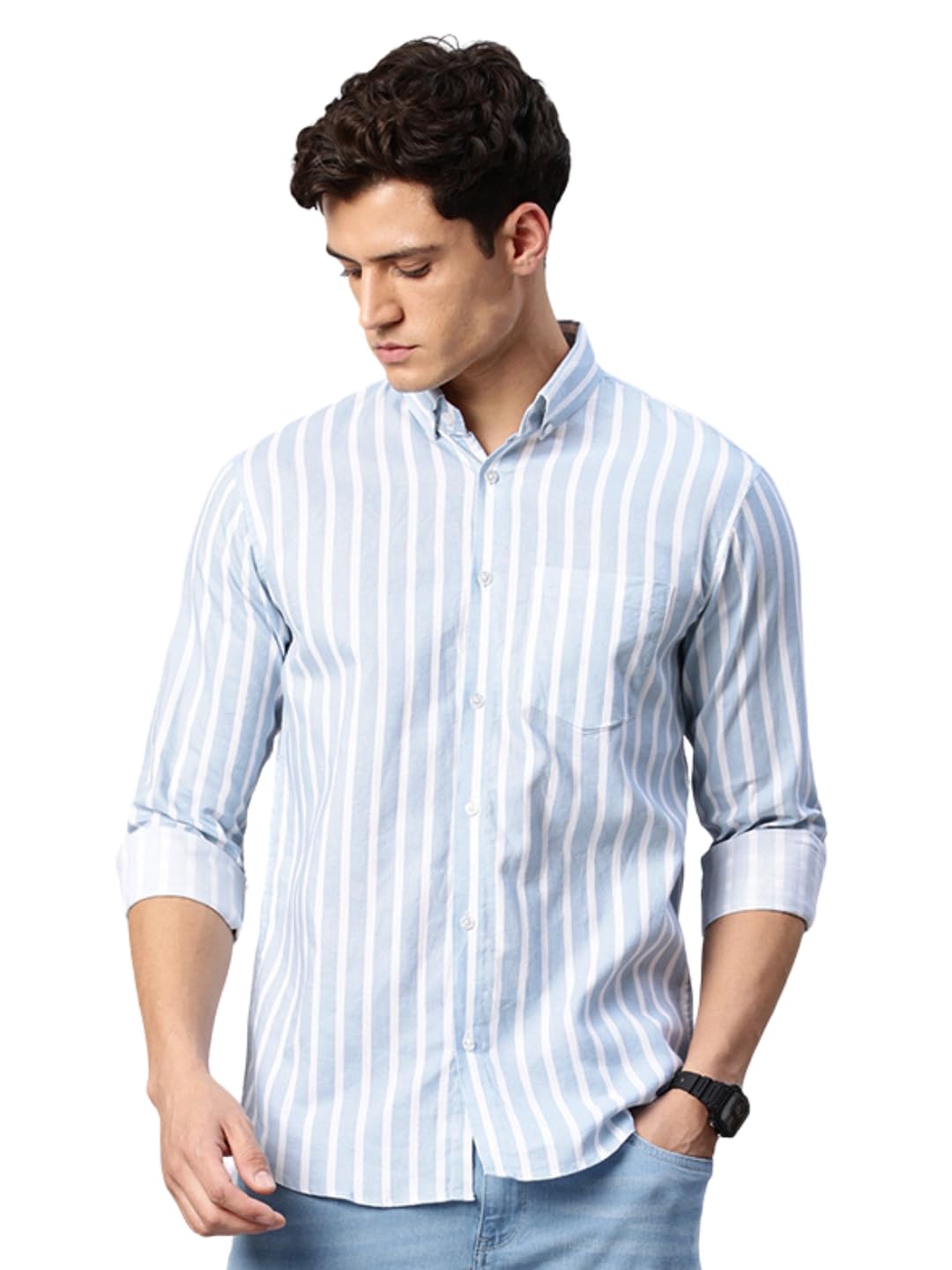 Majestic Man Classic Slim Fit Vertical Striped Casual Cotton Shirt