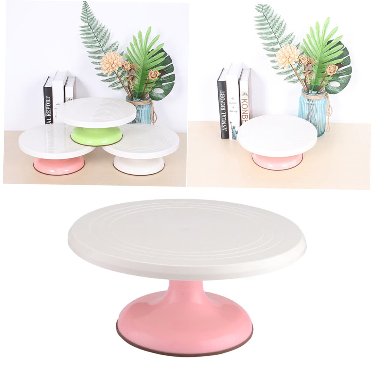 Artibetter Plato Rotatorio para Tartas Redondo Manual de Plástico Rosa