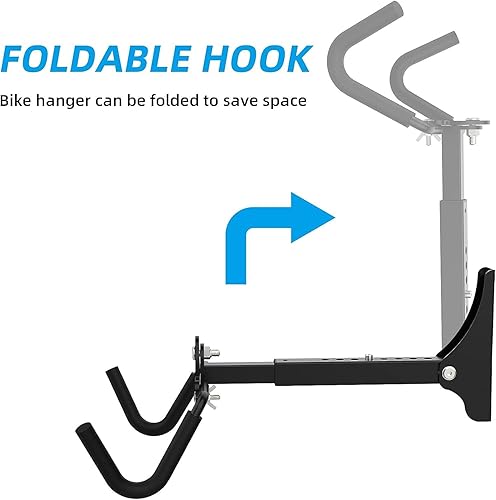 Miniatura 5 de Estante plegable de pared para bicicleta, almacenamiento horizontal para bicicletas, gancho ajustable para colgar bicicletas, soporte de gancho