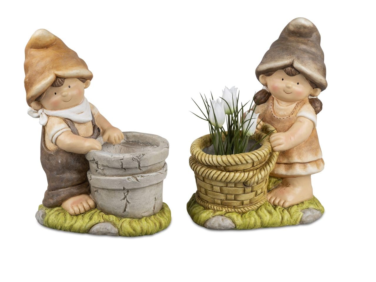 formano Sommerkinder Gartenfiguren Herbstkinder 34 cm hoch mit Pflanzgefäß im 2er Set Paul und Jule 258
