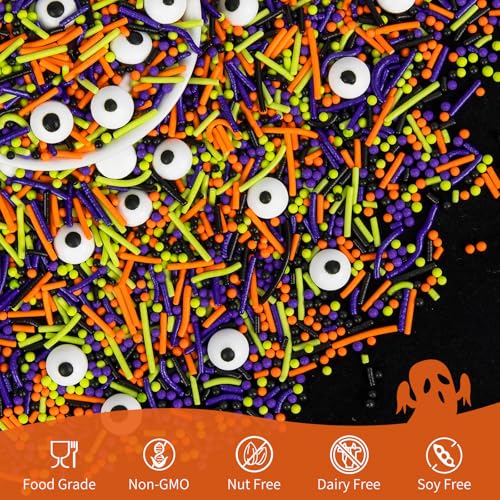 Image of Edible Halloween Sprinkles,Black White Eyes Purple Green Orange and Black Pearls and Jimmies Mixed,130g /4.58ounce,Monster Sprinkle for Cake Decorations,Baking,Ice Cream,Cookies,Cupcake Topper,Halloween Supplies Children's Party