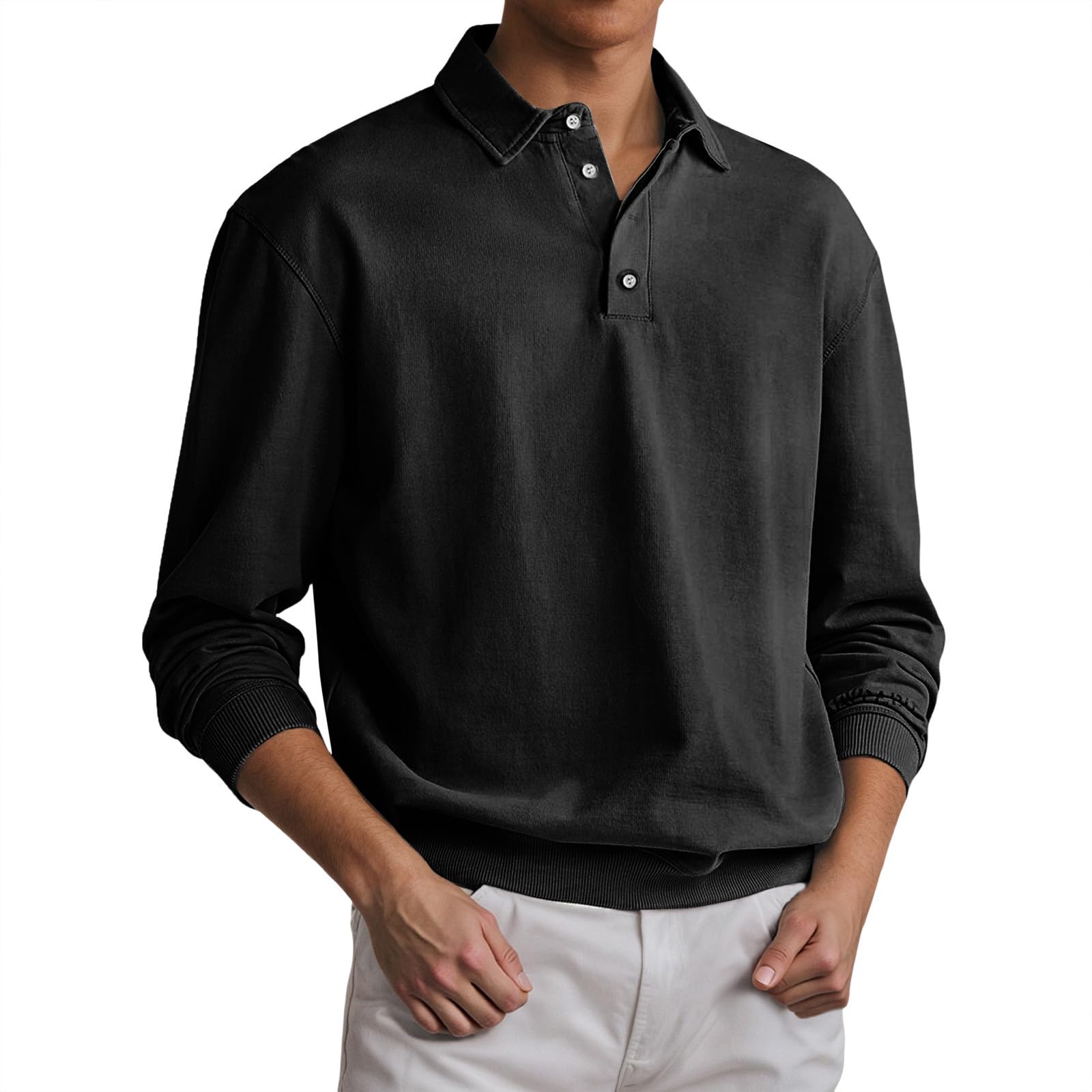 Herren Polohemden Langarm Golfshirts Baumwolle Unterhemd Einfarbig Langarmshirts Bequem Herrenshirts Freizeit Poloshirts Casual Freizeithemd Atmungsaktive Hemden Oberteile für Alltag