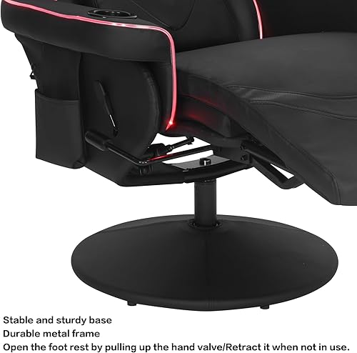 Miniatura 8 de Queen Throne - Silla de juegos de carreras con reposapiés y respaldo ajustable, silla ergonómica reclinable con respaldo alto y luces LED RGB,