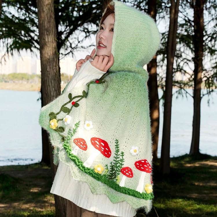 DIY Floral Cape Crochet Kit – Handmade Flower Lace Shawl Making Set with Video Tutorial, Beginner-Friendly Knitting Gift for Women (Fairy Tale Forest Series) (Finished Product)