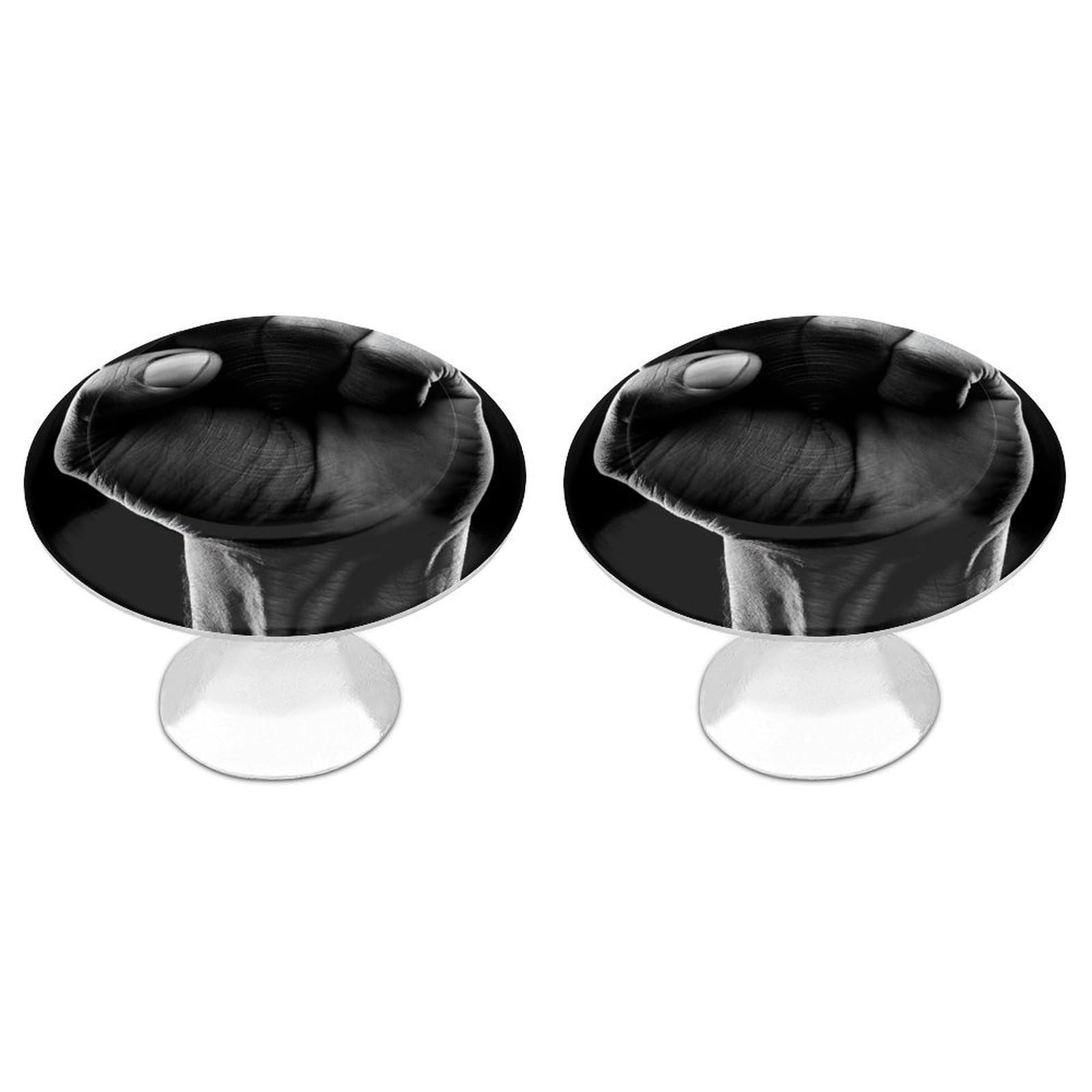 Jubonexis Fist Black and White Round Drawer Cabinet Knobs Handles with Screws,2 Pcs, Drawer Dresser Knob Pulls Decor for Wardrobe Cupboard Home Office Kitchen