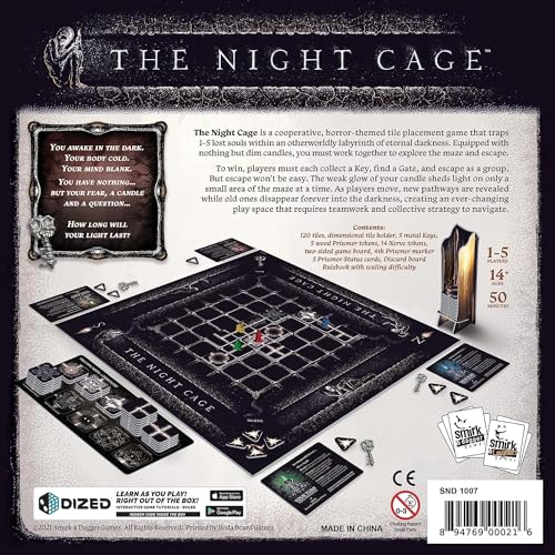 the night cage by smirk and dagger a spooky cooperative strategy game 1-5 players lost in a dark maze with only a candle fun horror themed tile laying and perfect for game night adults teens 14