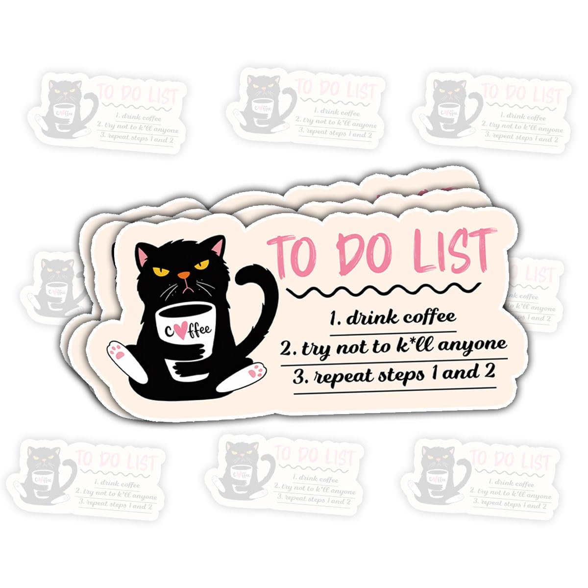 Photo 1 of (3pcs-3in) Drink Coffee Cat Lover Sticker Funny Caffeine Vinyl Stickers