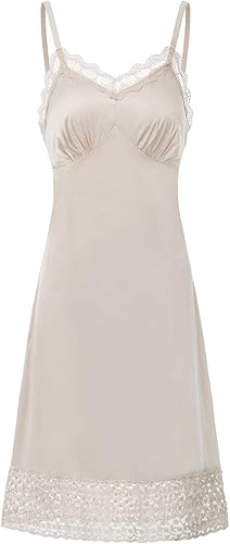 Belle Poque - Fondos completos de encaje para mujer, para debajo de vestidos, con tirantes de espagueti ajustables, vestido tipo camisola