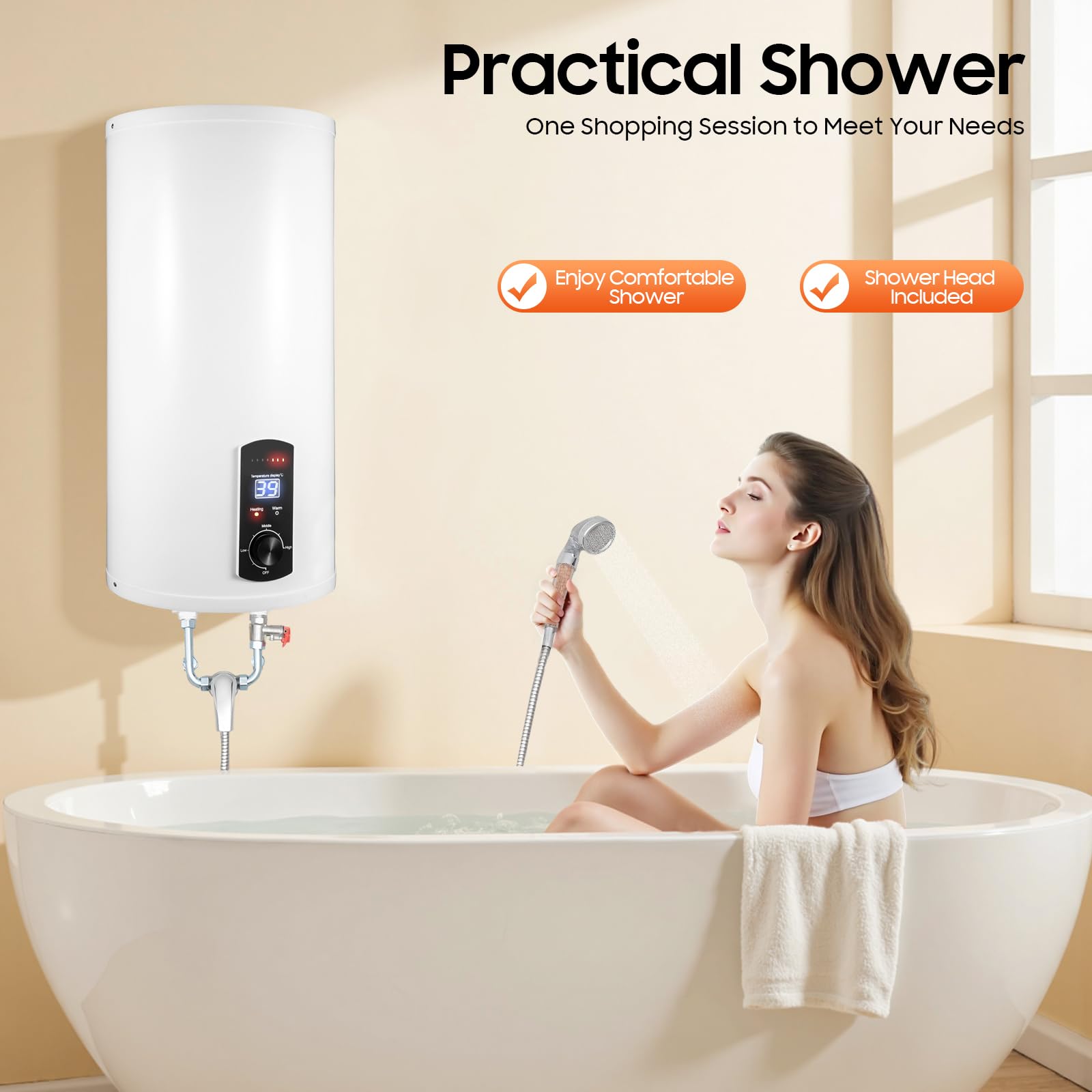 Scaldacqua elettrico 80L verticale 2000W scaldabagno con display digitale per bagno cucina caravan IPX4 spina EU facile da montare