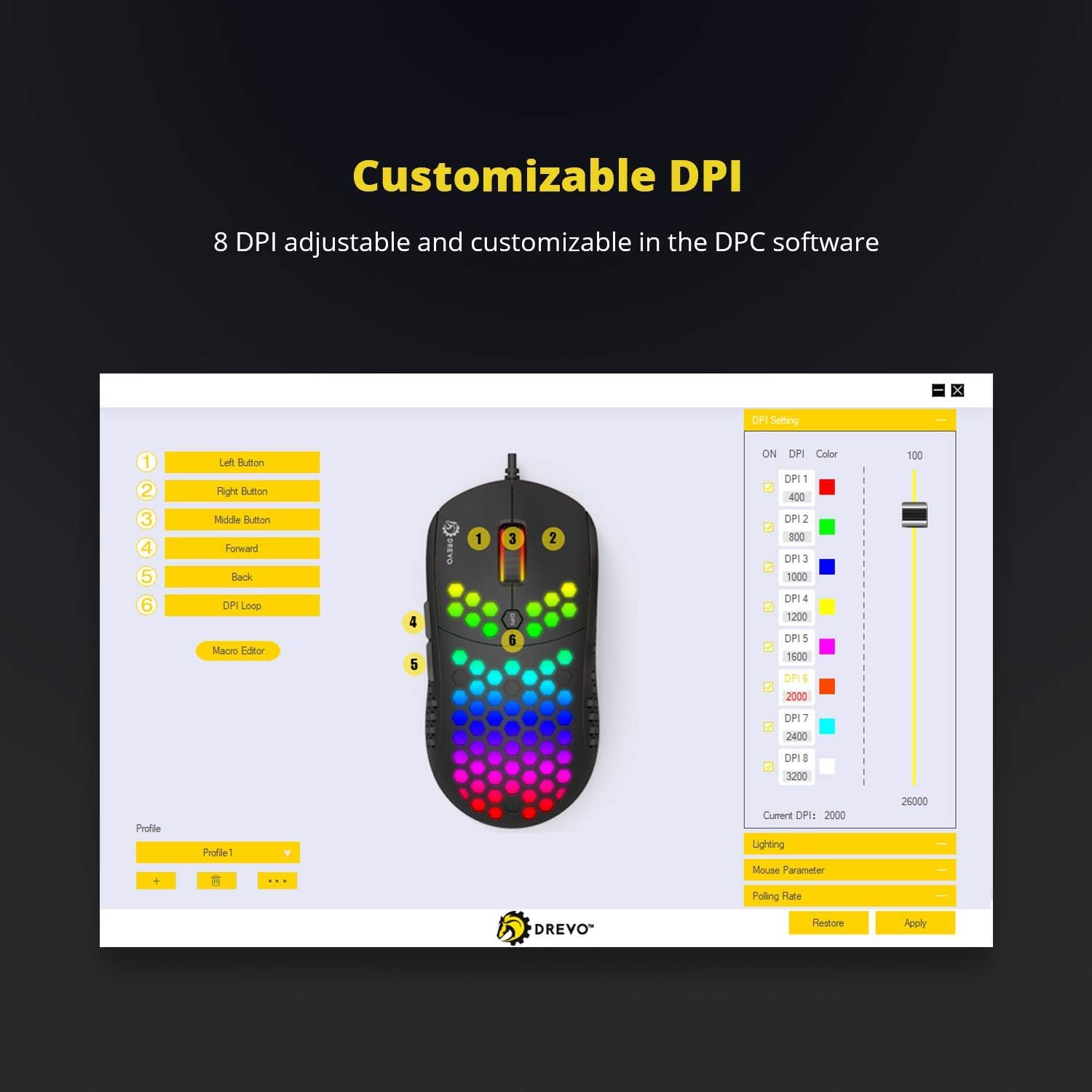 Gеt Pорulаr оƒƒеr DREVO Falcon Full RGB Wired Lightweight 70g Gaming Mouse 16000DPI Optical Sensor (PixArt PMW 3389), 1000Hz Report Rate, 400IPS, Ultra-Soft Cable and Honeycomb Shell - Black