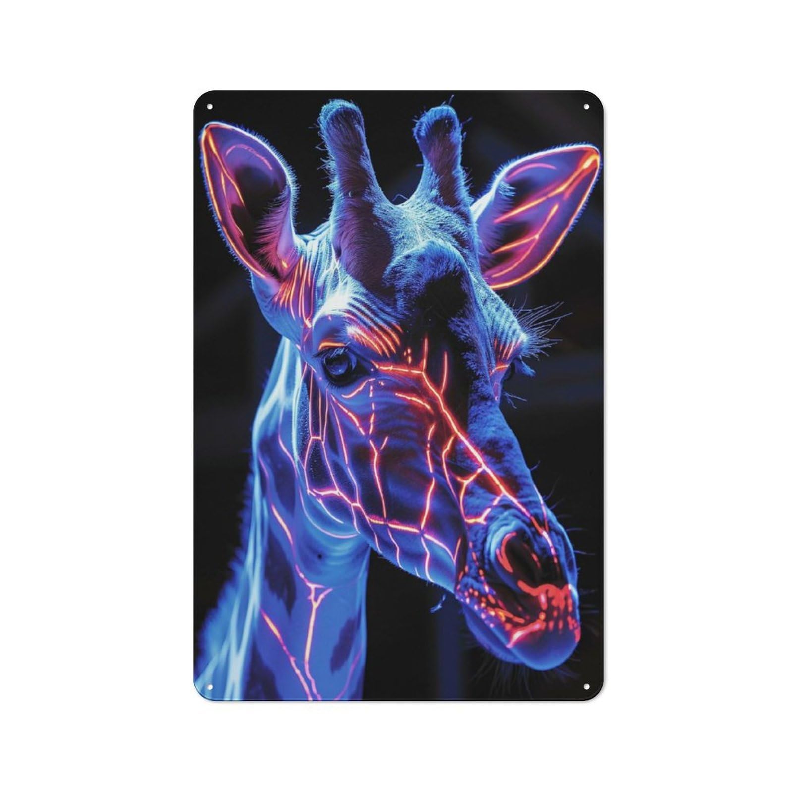 Junmoney Style-12 Neon Giraffe Portrait Retro Metal Sign 30X20cm, Distressed Look Retro Room Decor For Living Room, Hallway, Kitchen Or Cafe
