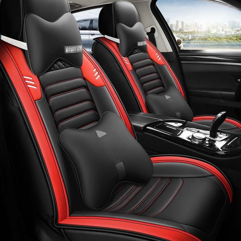 Housse de siège de voiture universelle en cuir PU noir et rouge version deluxe pour protection auto