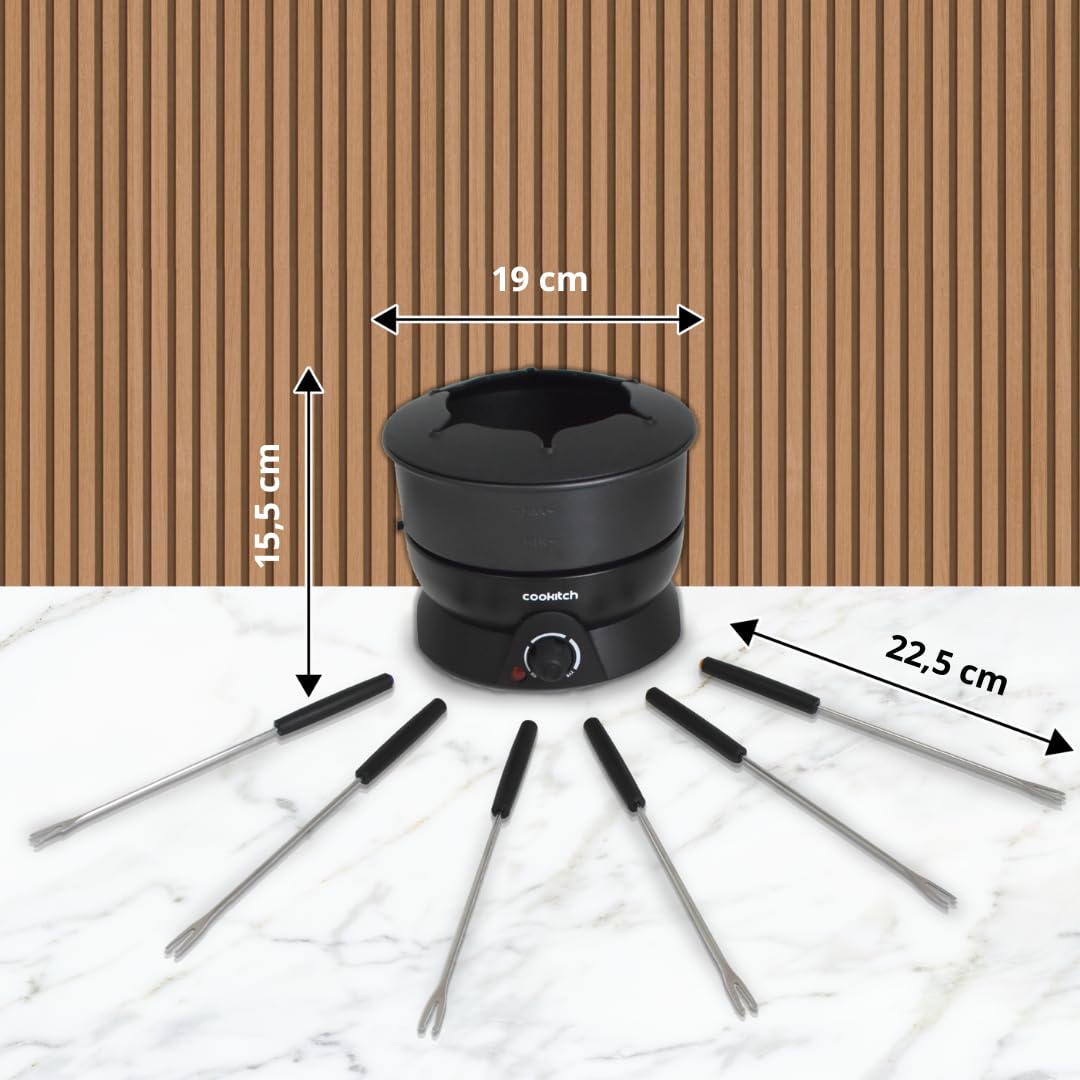 Fondue Eléctrico para 6 Personas, Fondue para Queso, Chocolate, Carne, Caldo y Más, Capacidad de 1.3L, Antiadherente, Termostato Regulável