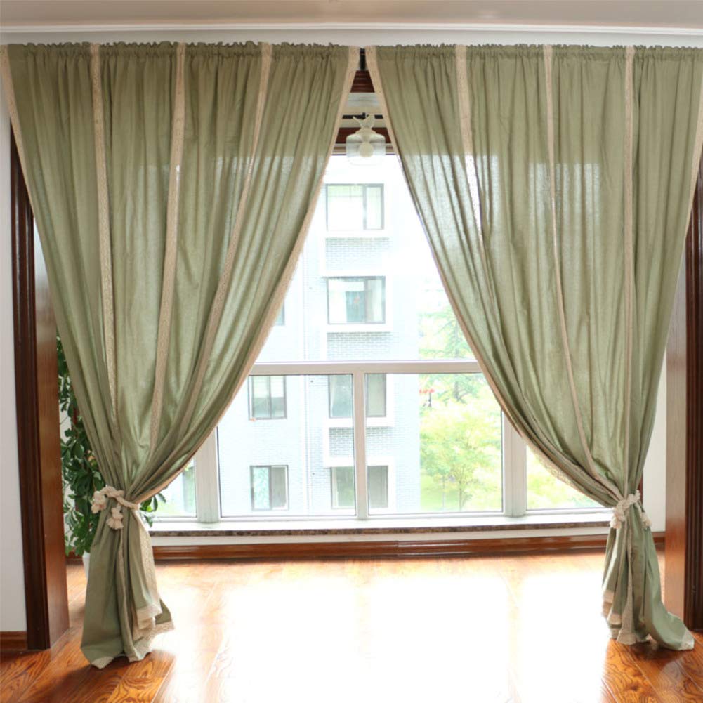 Rideau semi-blackout en coton brodé vert pour chambre et salon