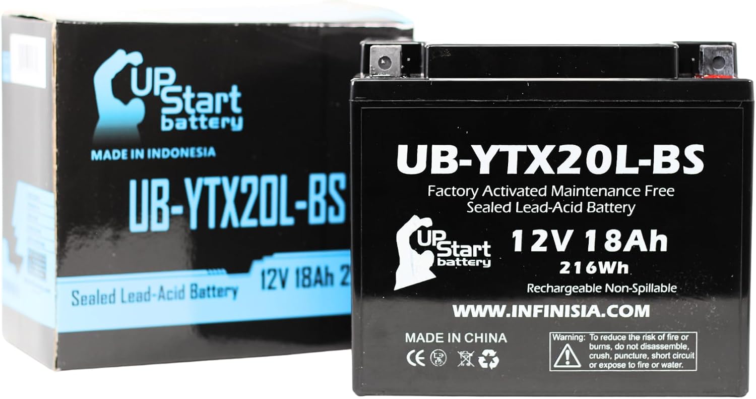 UB-YTX20L-BS Battery Replacement for 2003 Harley-Davidson FXST, FLST Series (Softail) 1450 CC Motorcycle - Factory Activated, Maintenance Free, Motorcycle Battery - 12V, 18AH, UpStart Battery Brand