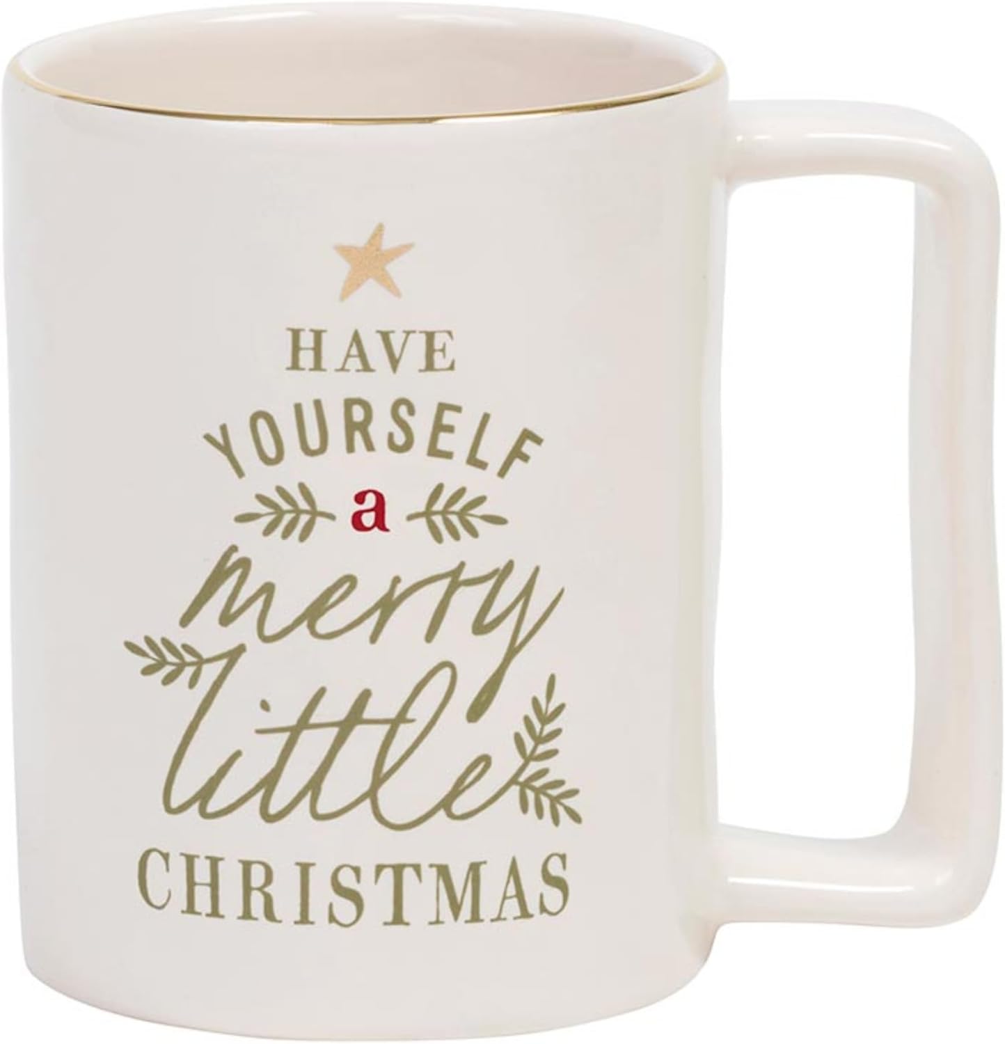 Santa Barbara Design Studio Holiday Ceramic Mug with Gold Foil Detail, 16-Ounces, Little Tree