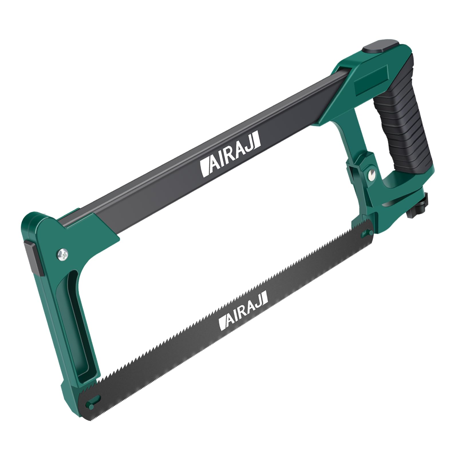 AIRAJ Sierra de Metal 300mm con Hoja de Doble Cara,Marco de Sierra Profesional con ángulos de Corte de 45° y 90° Para Cambiar Cuchillas con Solo Tocar un Botón, Adecuada para cortar metal, madera, etc