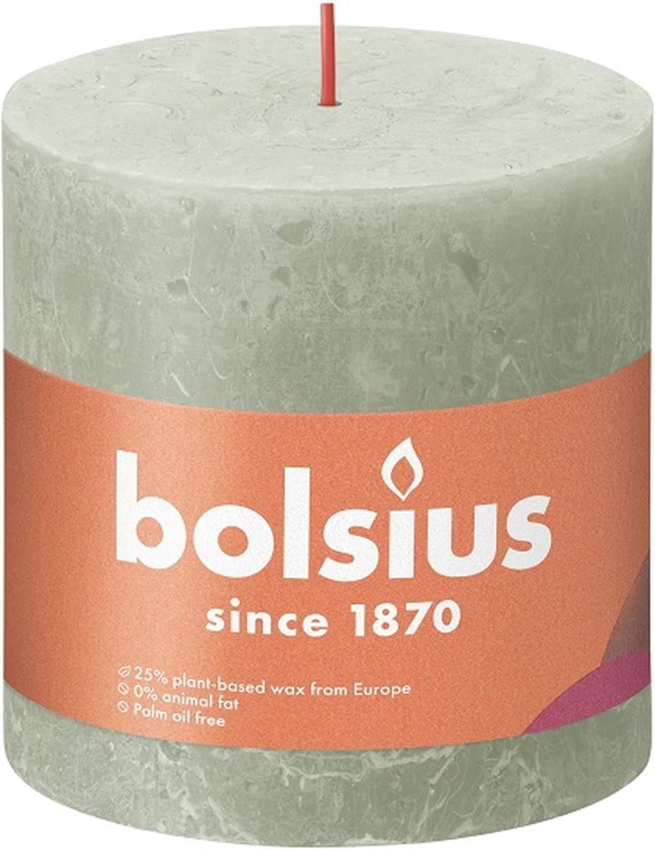 Bolsius Green,Grey Pillar Candle Foggy Green 100 Mm - Height 10 Cm - Light Grey/Green - 62 Burning Hours
