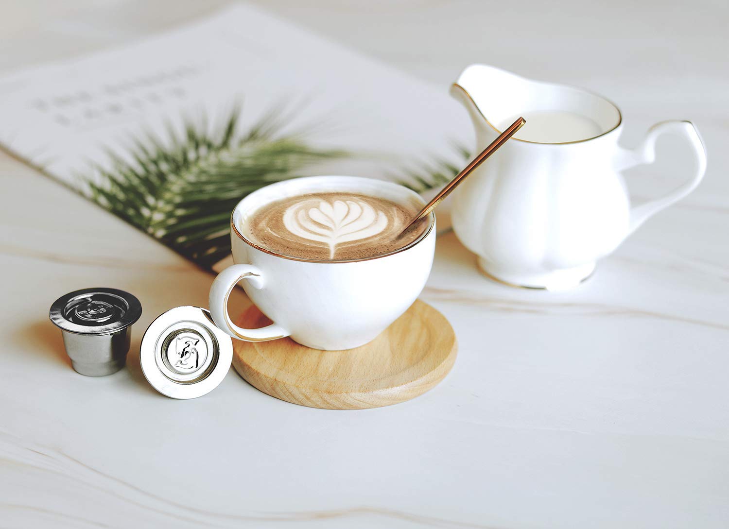 i Cafilas kapsułka ze stali nierdzewnej espresso Crema wielokrotnego użytku do ekspresu do kawy Nepreso + 1 łyżka + 1 pędzelek (2 kapsułki)