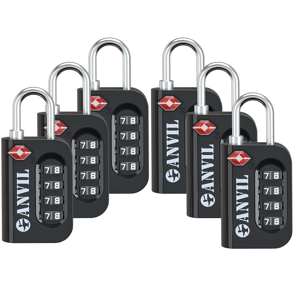 ANVIL TSA Approved Luggage Lock - 4 Digit Combination, 10,000 Combinations, Easy-Read Password Window, Travel Lock for Suitcases, Backpacks, Gym &