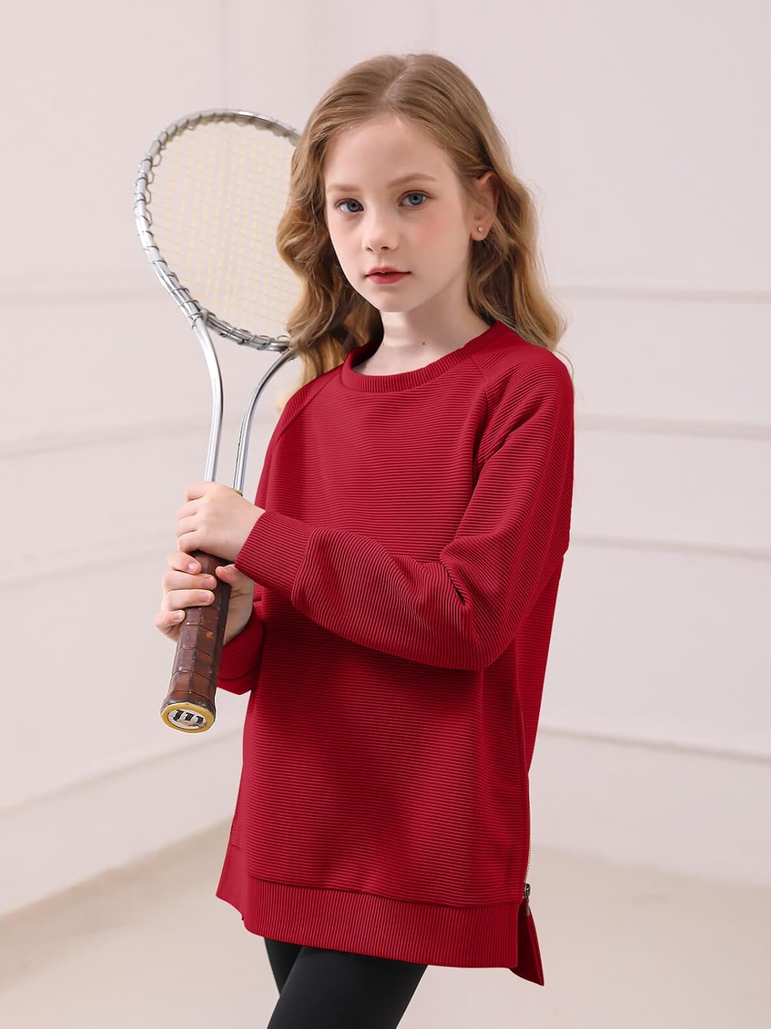 Haloumoning Girls Sweatshirts Casual Long Sleeve Crew Neck Pullover Tops with Side Zipper Fall Clothes 5-14Y - Image 4