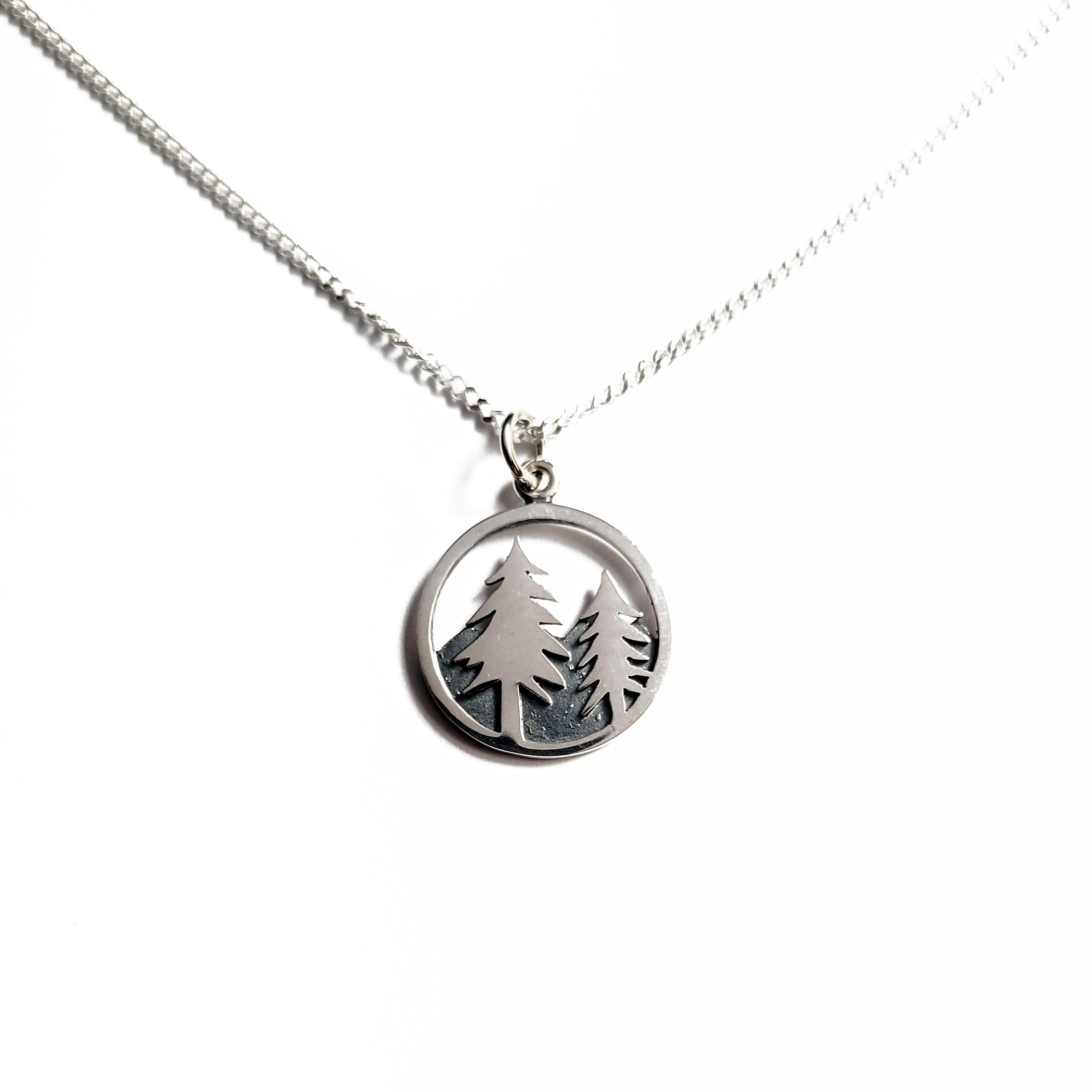 Sterling silver pine tree necklace, Mountain range necklace, Traveler's necklace