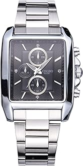 LONGBO Vintage Square Shape Decorative Chronograph Dial Quartz Stainless Steel Watch Military Man Waterproof Watches Retro Luminous Mens Wristwatch Black