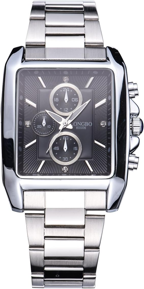 Vintage Square Shape Decorative Chronograph Dial Quartz Stainless Steel Watch Military Man Waterproof Watches Retro Luminous Mens Wristwatch Black