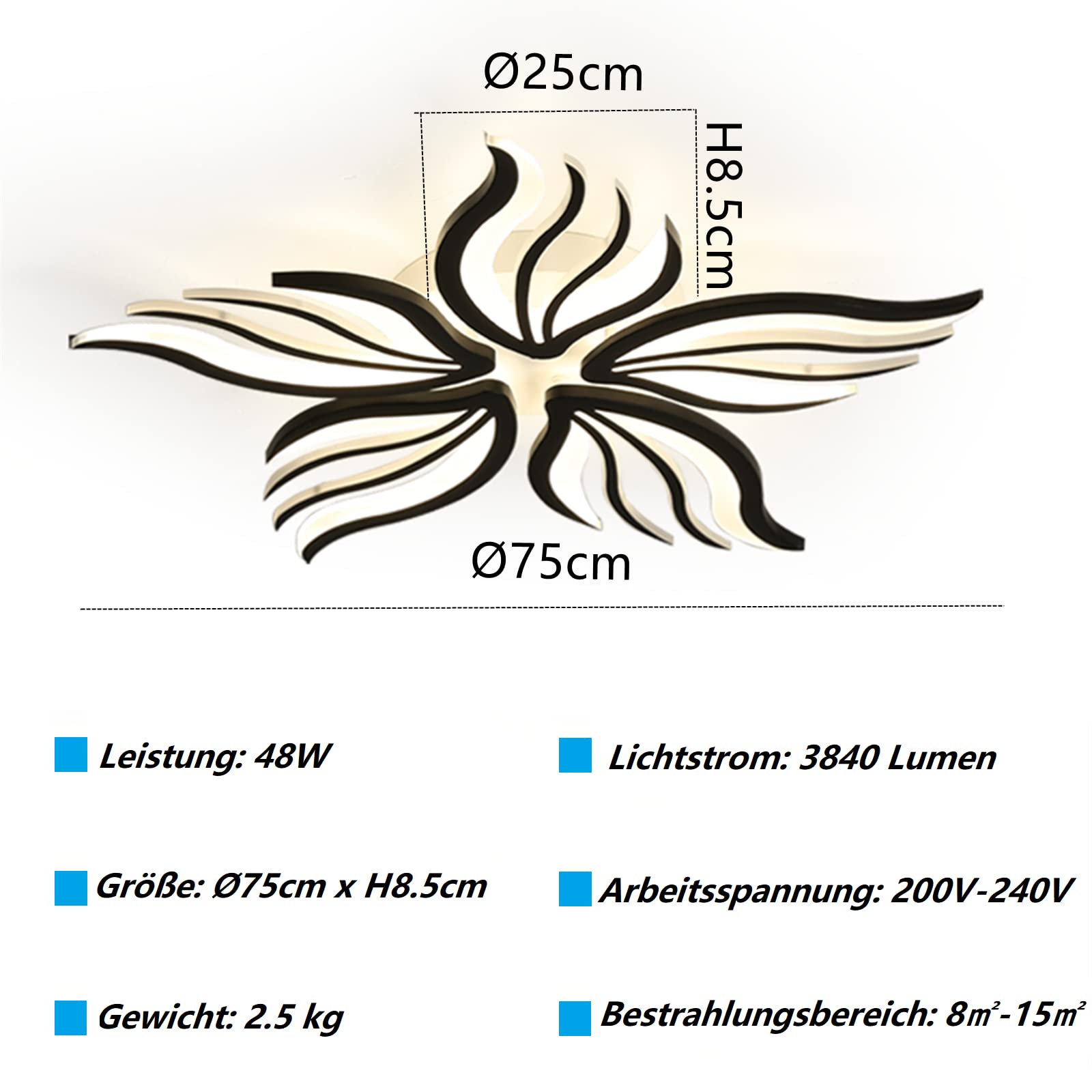 Moderne LED Deckenleuchte Dimmbar - 48W Wohnzimmerlampe Deckenlampe Schlafzimmer mit Fernbedienung Lichtfarbe Helligkeit Farbwechsel - Schwarz Deckenbeleuchtung Lampe Dimming Innenbeleuchtung