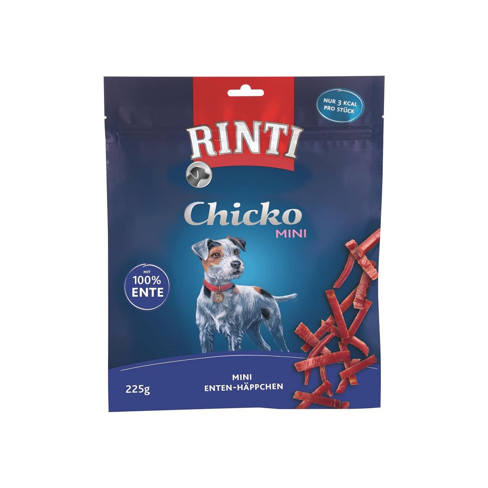 Rinti Chicko Mini kaczka | 4 sztuki w opakowaniu | 4 x 225 g | karma uzupełniająca dla małych dorosłych psów | lekkostrawna i dobrze trawiona | delikatne przekąski dla kaczek | bez soi