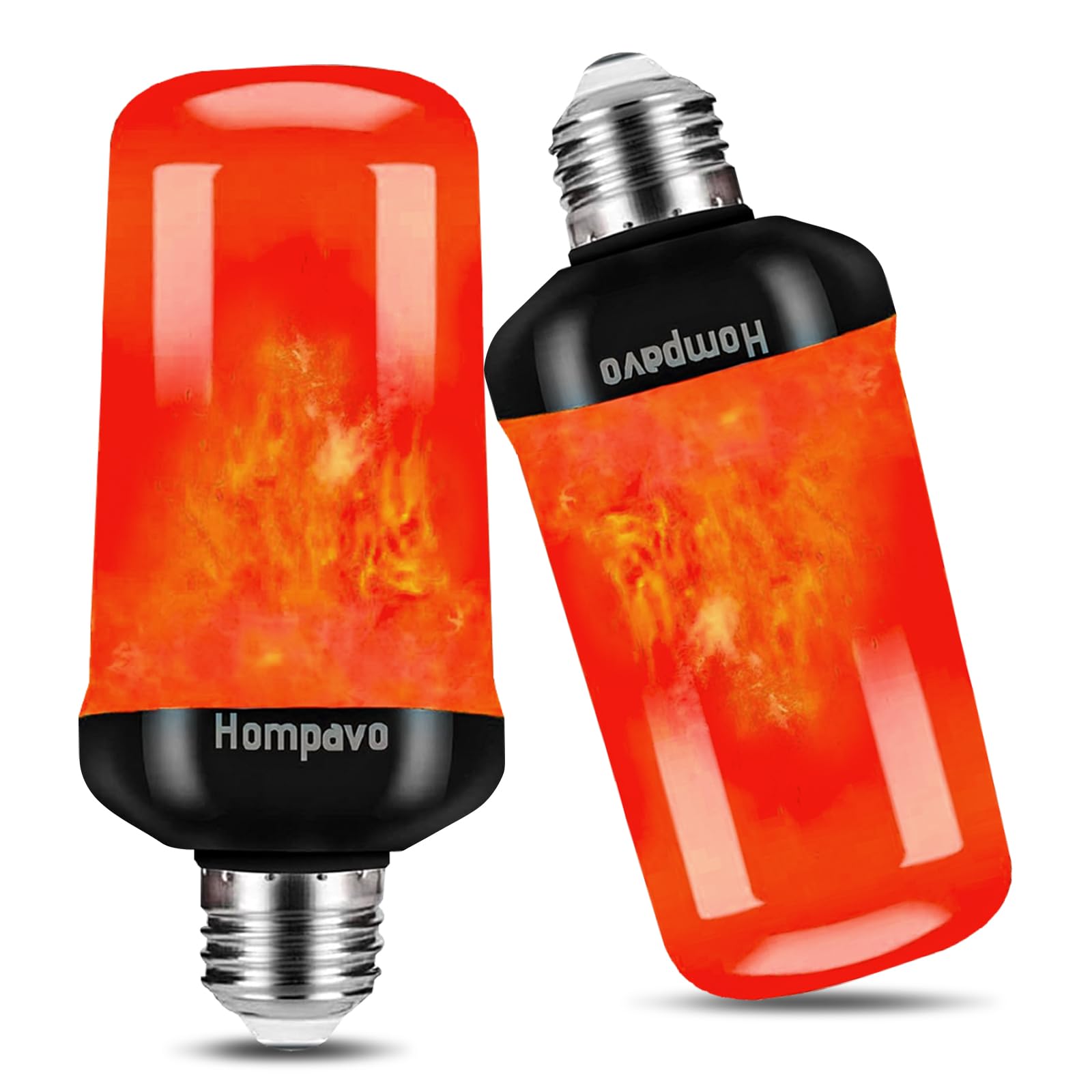 Hompavo 【Upgraded LED Flame Light Bulbs, 4-Mode Flickering Light Bulbs with Upside Down Effect, E26/E27 Flame Bulb for Halloween Christmas Party Indoor and Outdoor Home Decoration - 2 Red