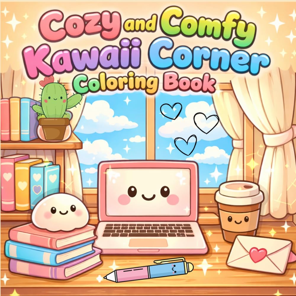 Cozy and Comfy Kawaii Corner Coloring Book: Bold and Easy Coloring Pages Featuring Cute Kawaii Characters, Cozy Corners, and Relaxing Scenes for Creative Fun