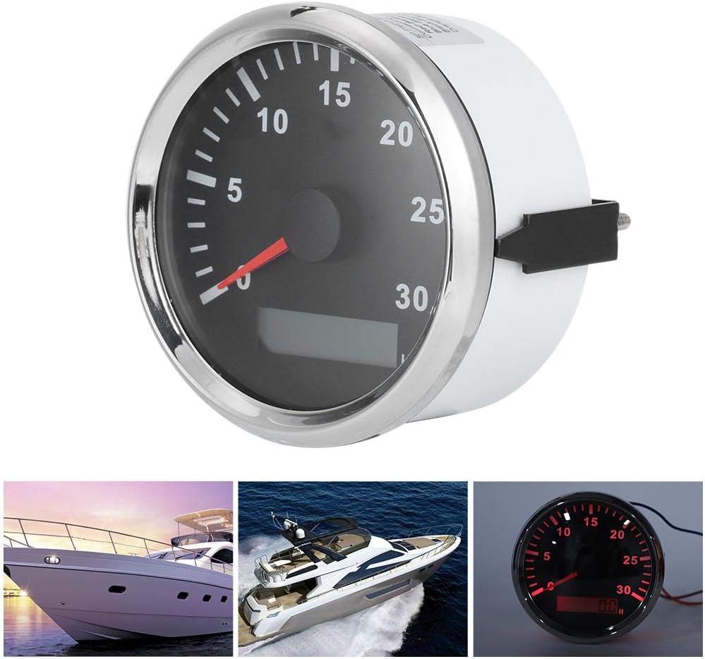 0-3000 RPM Stainless Steel Tachometer,85mm / 3.3in Boat Tachometer Sensor IP67 Tacho Gauge 12V / 24V Red Light with LCD Display Service Hour Meter 3000 RPM(Black)
