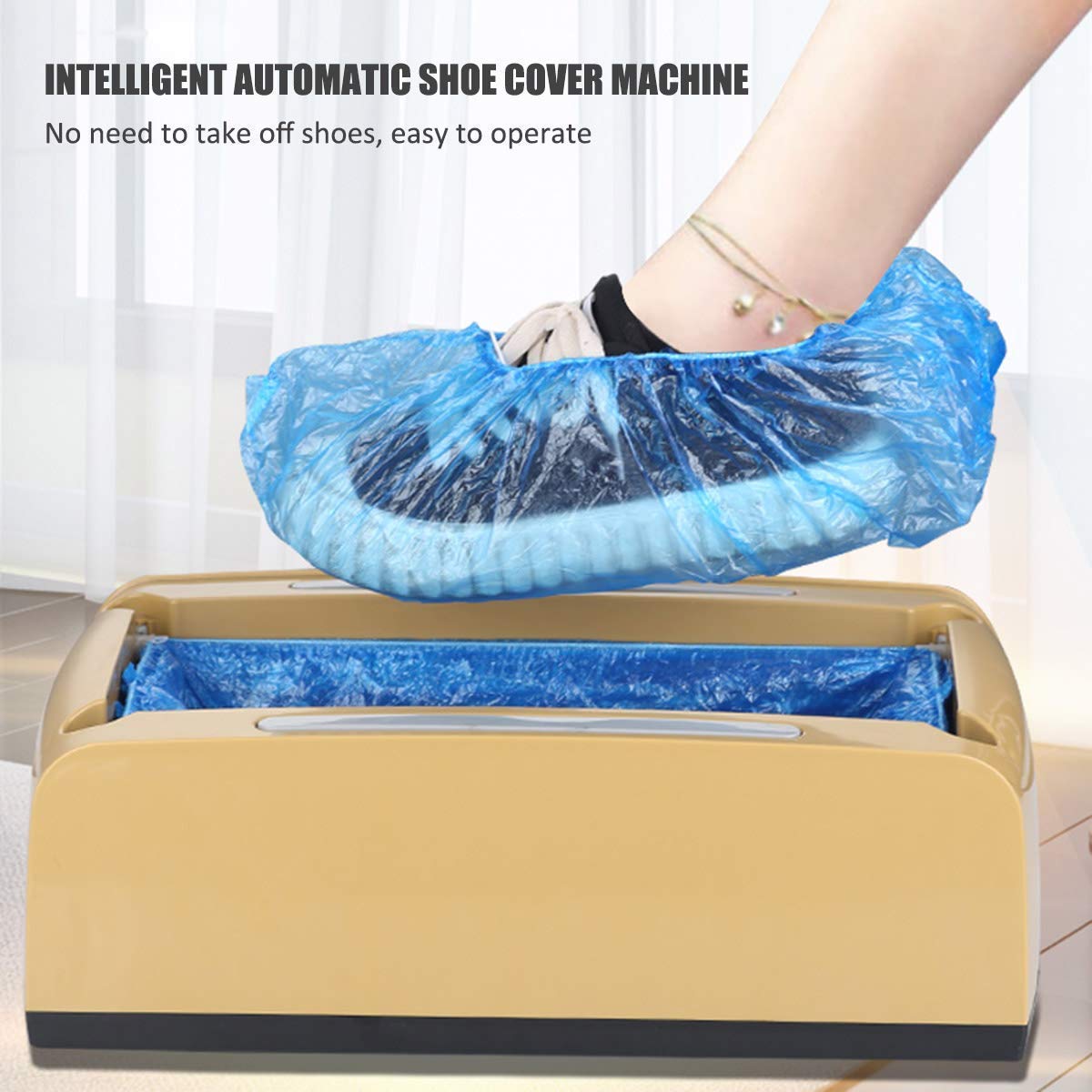Distributore automatico di copriscarpe con 100 copriscarpe perfetto per casa, negozio e ufficio, oro (marrone)