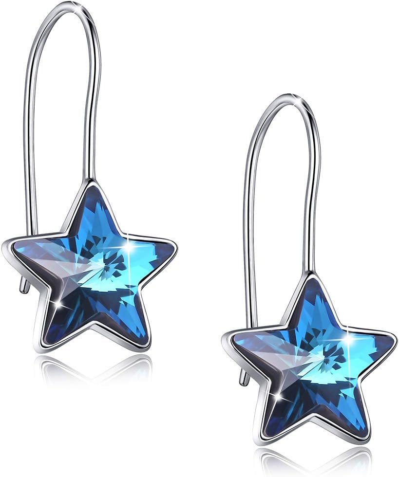 Silver Earrings for Women Crystal Stars Drop Dangle Earrings Hook Earrings Mother's Day Birthday Jewelry Gifts for Women, Gift Packaging