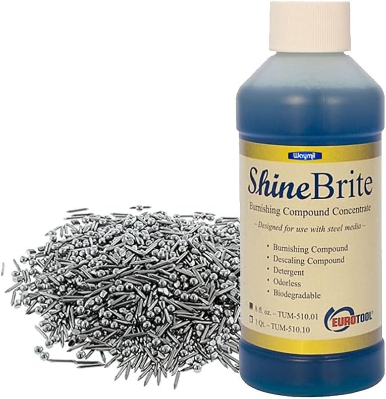 Stainless Steel Mix Shot 1/2 lb & Shinebrite Burnishing Compound 8 oz – Jewelry Tumbling Kit for Polishing Metal, Rust-Resistant Steel Media