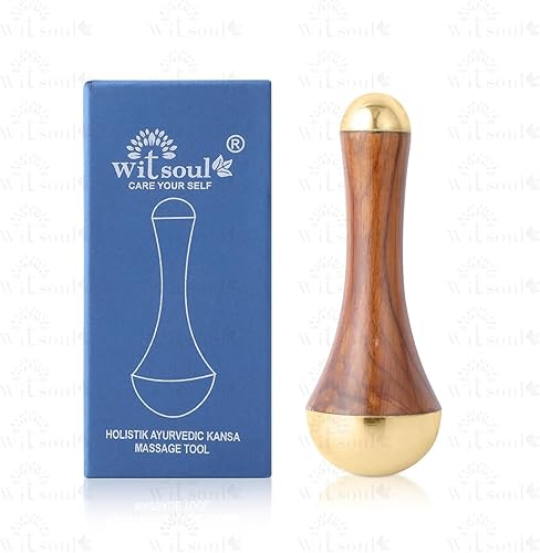 Miniatura 6 de WITSOUL Kansa - Masajeador facial y de pies, diseño único, masajeador 2 en 1, dos tamaños diferentes de tazas Kansa con mango de madera de teca