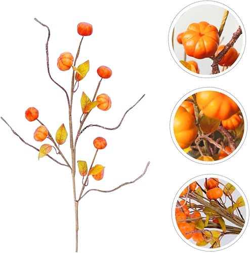Miniatura 2 de Abaodam 3 piezas de rama de calabaza artificial de Halloween, rama de calabaza, cosecha, florero de flores falsas, decoración de otoño, decoración