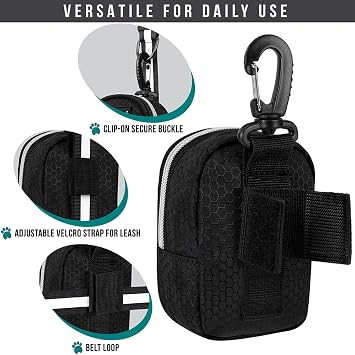PetAmi Dog Poop Bag Holder for Leash, Waste Bag Dispenser Pet Pouch, Black