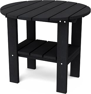 Wildridge Classic Round Side Table, Black - Outdoor Weather Resistant Recycled Plastic Furniture for Patio