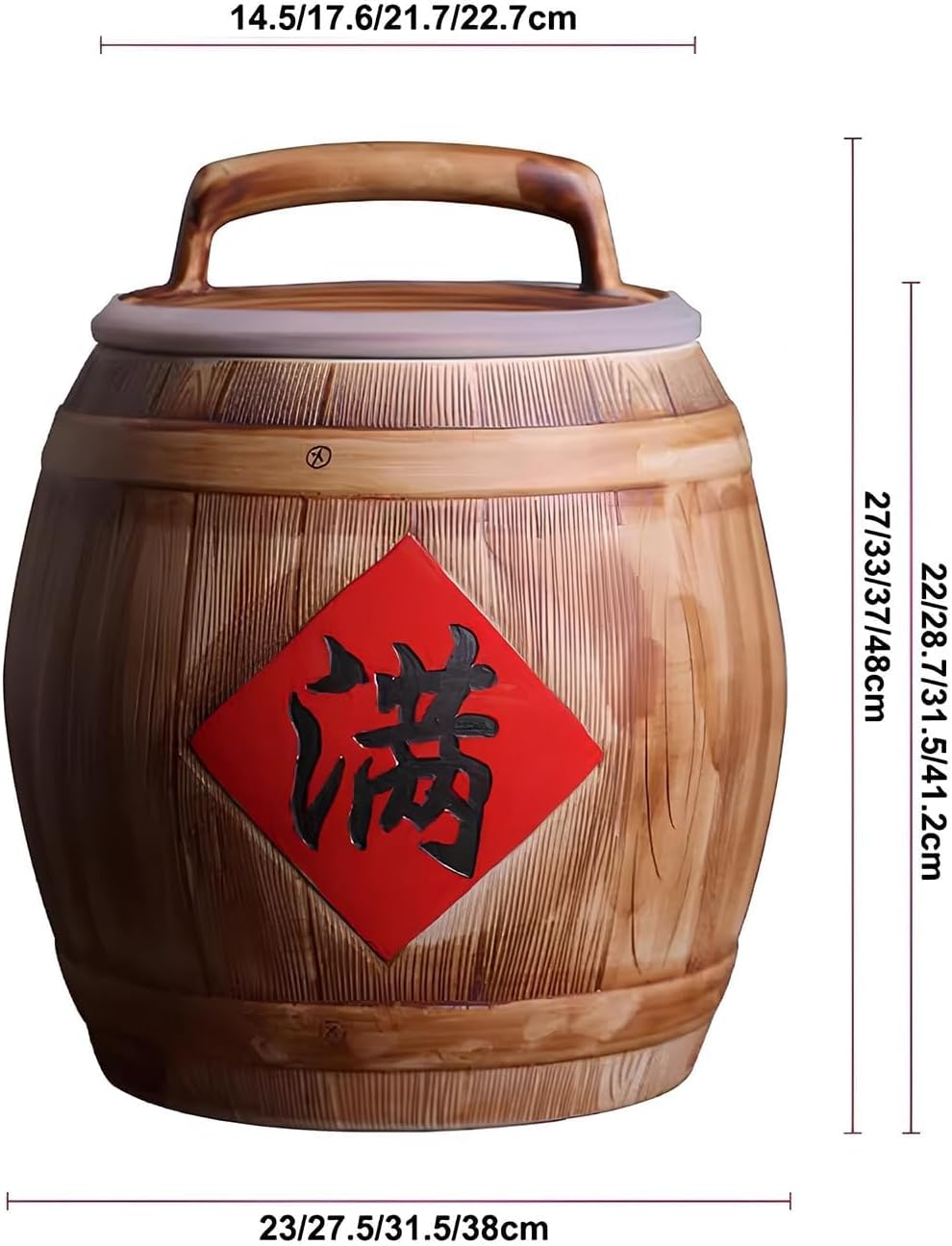 Ceramic Rice Container, Ceramic Rice Cylinder with Lid, Grain Storage Food Dispenser, Food Airtight Storage Jars, for Flour, Rice, Nuts, Snacks,M