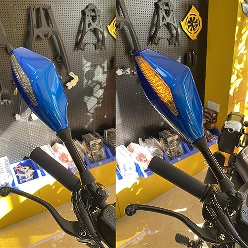 Rétroviseur moto 10mm avec clignotant LED bleu intégré universel - 3